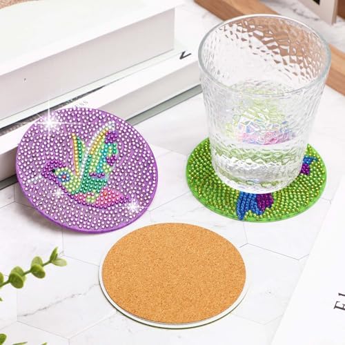 UPINS DIY Kit, Diamond Art Painting Coasters with Holder, 8 Pcs Hummingbird Butterfly Coaster Craft Supplies for Adults Kids Beginners - Image 4