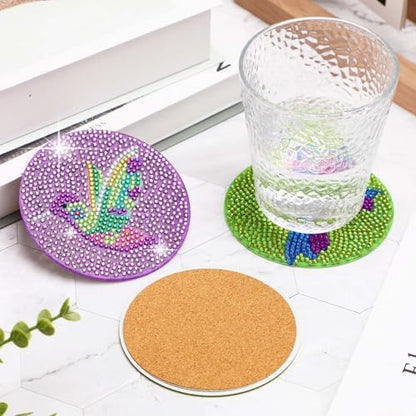 UPINS DIY Kit, Diamond Art Painting Coasters with Holder, 8 Pcs Hummingbird Butterfly Coaster Craft Supplies for Adults Kids Beginners - Image 4