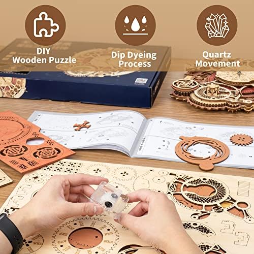 ROBOTIME 3D Wooden Puzzles for Adults, Models for Adults to Build Wooden Steampunk Clock Kit, DIY Mechanical Wall Quartz Aesthetic Room Decor Unique Gift - Image 6