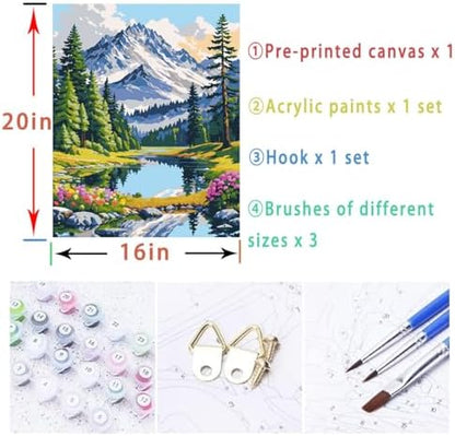 Lovepefe Mountain Paint by Numbers for Adults-Landscape Paint by Number on Canvas Without Frame, DIY Forest Scenery Oil Painting for Gifts Home Wall Decor 16x 20 Inch - Image 5