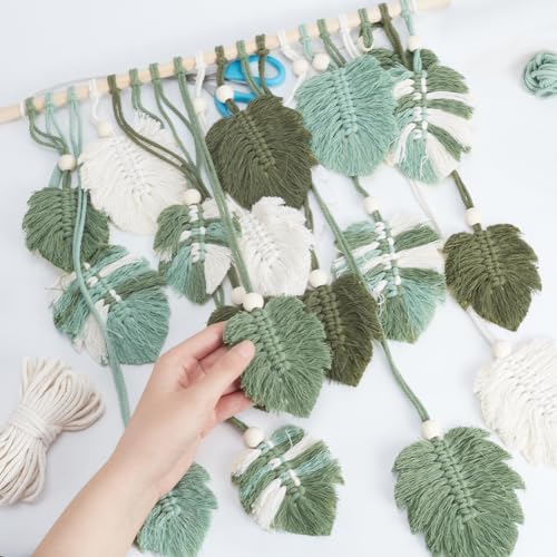FREEBLOSS Macrame Wall Hanging Leaves Macrame Monstera Wall Hanging Tapestry DIY Macrame Kit for Beginners with Instruction Macrame Wall Hanging Kit for Adults Home Decoration, Clear - Image 6
