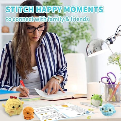 YAMAXIN Crochet Kit for Beginners Adults – 4PCS Animal Amigurumi Crochet Starter Kit with Yarn, Hooks, Tools, and Video Tutorials – DIY Knitting Craft Kit (Chick, Frog, Penguin, Octopus) - Image 5