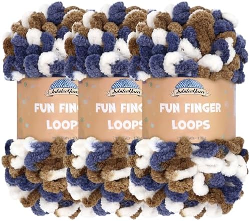 JubileeYarn Fun Finger Loops Yarn - Gold Navy White - 3 Skeins by BambooMN