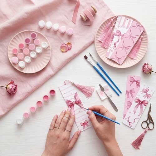 Kosiz 12 Pcs Pink Bow Paint by Number Kit for Adult Wood Bookmark - Image 2