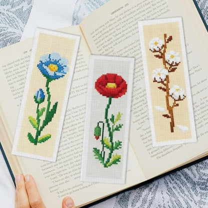 INFUNLY 6PCS Cross Stitch Bookmark Kit for Adults Rose Tulip Stamped Embroidery Bookmark Kit with Backing Felt Floss Instruction for Book Lovers Readers - Image 6
