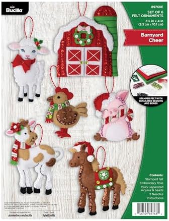 Bucilla Felt Applique 6 Piece Ornament Making Kit, Barnyard Cheer, Perfect for DIY Arts and Crafts by Bucilla