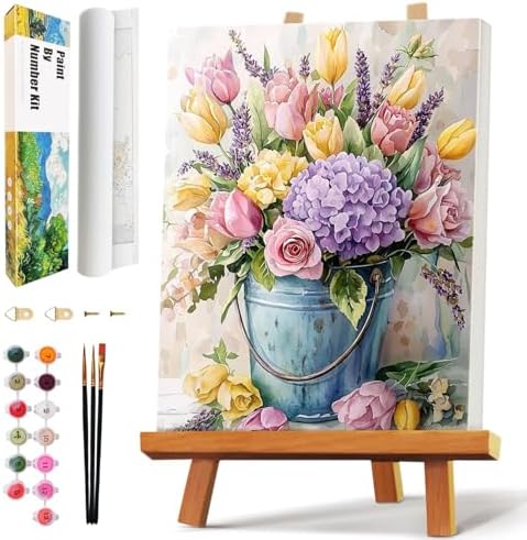 Qaisxoty Flowers Paint by Numbers Kit for Adults, Beginner Floral Paint by Numbers with Rolled Canvas, Box, Brushes, Acrylic Paints, DIY Paint by Number for Home Decor & Gift - 12”x16” by QaisxotyPaintbyNumberKits