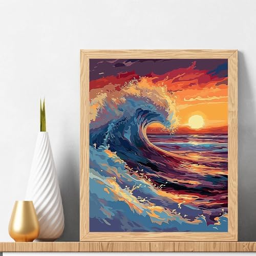 Natuyalo Paint by Numbers for Adults - DIY Adult Paint by Number Kits Painting on Canvas Sea Wave Painting by Numbers for Beginners, Sunset Seascape Art Craft Kits for Adults (16x20 Inch) - Image 2