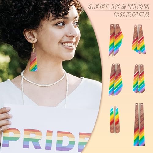 Elecrelive 7 Pairs Rainbow Wooden Dangle Earrings Kit Stripe Wood Charms with Earring Hooks Triangle Teardrop Wood Earring Pendants Resin Wood Charms for Jewelry Craft Making - Image 5