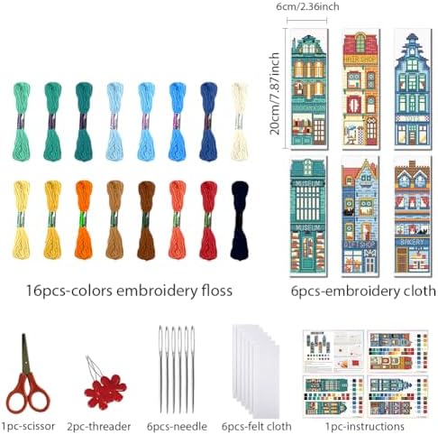 FREEBLOSS 6 Set Cross Stitch Bookmark Kits 11CT 8"x2.4" Street View - Image 2