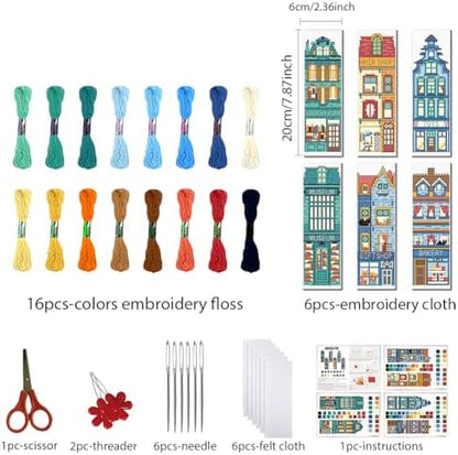 FREEBLOSS 6 Set Cross Stitch Bookmark Kits 11CT 8"x2.4" Street View - Image 2