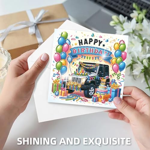 jinglinhh 6pcs Diamond Art Painting Happy Birthday Tractor Truck Excavator Cake Dog Puppy Greeting Cards with Envelopes, DIY Card Making Kits for Adults, Diamond Art Postcards Christmas Cards Craft Gifts - Image 7