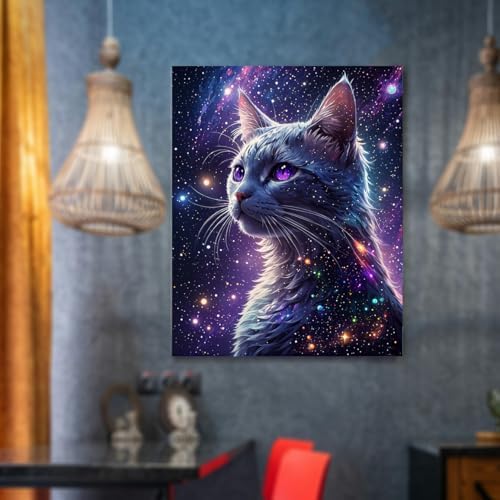 Cat Paint by Numbers Kit for Adults Beginner Starry Night Oil Painting Kit Adult Paint by Number Kits on Canvas DIY Painting Art by Numbers Gifts for Cat Lover Home Wall Decor 16x20 Inch - Image 4