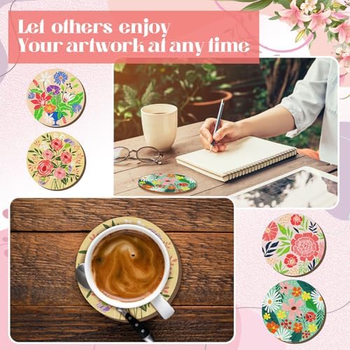 Reallnaive 45 Pcs Wooden Coaster Painting Kit, 10 Boho Flower Coasters - Image 5