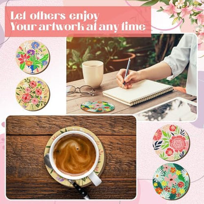 Reallnaive 45 Pcs Wooden Coaster Painting Kit, 10 Boho Flower Coasters - Image 5