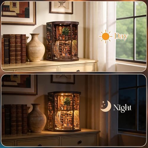 Book Nook Kit, 3D Wooden Puzzles for Adults, DIY Miniature House Kit for Adults, Booknook with LED Light, Gifts for Family, Friends and Book Lovers, Bookshelf Decor(Wisdom Rings) - Image 6