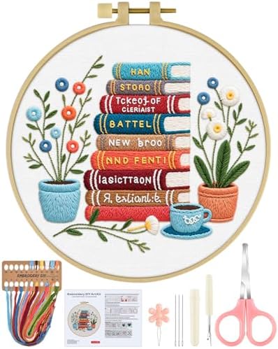 ERKOON Embroidery Kit for Beginners Adult, Cross Stitch Set Include Embroidery Cloth Hoops Threads for Craft Lover Hand Stitch with Embroidery Skill Techniques (Books) by ERKOON