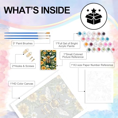 Yezavesu Paint by Numbers Kit for Adults Beginner, Bee Adult Paint by Number Kits on Canvas Without Frame, DIY Acrylic Flowers Painting by Numbers for Home Wall Decor Gift 16x20 Inch - Image 4