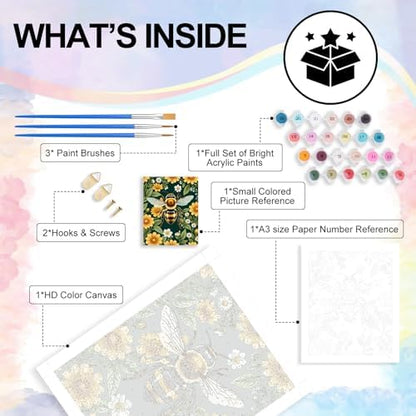 Yezavesu Paint by Numbers Kit for Adults Beginner, Bee Adult Paint by Number Kits on Canvas Without Frame, DIY Acrylic Flowers Painting by Numbers for Home Wall Decor Gift 16x20 Inch - Image 4