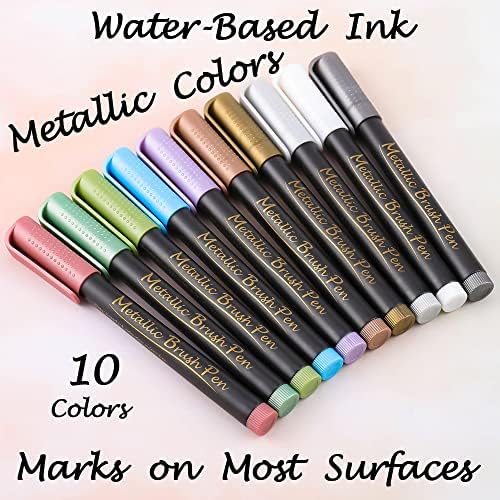 Dyvicl Metallic Brush Marker Pens - Metallic Pens Art Markers for Calligraphy, Brush Lettering, Black Paper, Rock Painting, Card Making, Scrapbooking, Fabric, Metal, Ceramic, Wine Glass, Set of 10 - Image 2