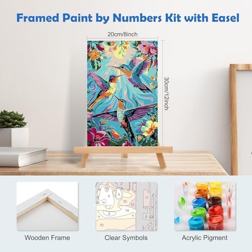 MOGTAA Paint by Numbers Kit for Adults with Frame, Hummingbird Paint by Number Canvas, Flowers Scenery Paint by Numbers with Easel, DIY Lanscape Oil Painting Kit for Home Wall Decor 8 x 12 Inch - Image 2