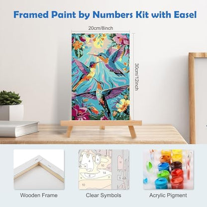 MOGTAA Paint by Numbers Kit for Adults with Frame, Hummingbird Paint by Number Canvas, Flowers Scenery Paint by Numbers with Easel, DIY Lanscape Oil Painting Kit for Home Wall Decor 8 x 12 Inch - Image 2