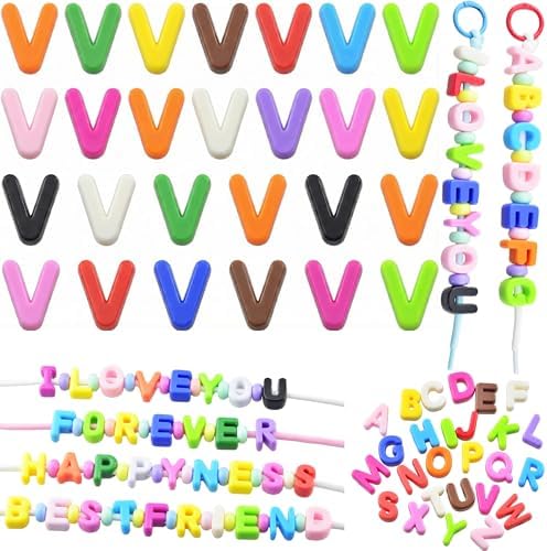 Large Letter Beads 26 Pcs 20mm 3D Paracord Beads Acrylic Colorful Bubble Big Alphabet Bead 6mm Large Hole Chunky Letter Bead for Keychains Purse Bag Charm Kit Backpack (26, Large Letter Beads V) by KJMLDIY