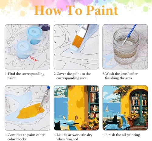 Paint by Numbers Kit for Adults, Coastal Bookshop & Ocean, 16x20 Inch - Image 4