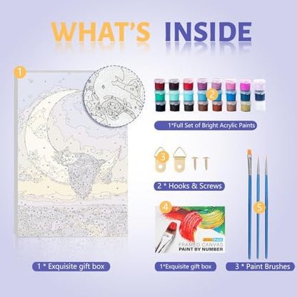 Framed Paint by Numbers Kit for Adults Beginner & Kids Ages 8-12, Moon Cat Paint by Numbers with Frame, without Easel, DIY Acrylic Number Painting for Adults Canvas for Home Decor Gift 8 x 12 Inch - Image 5