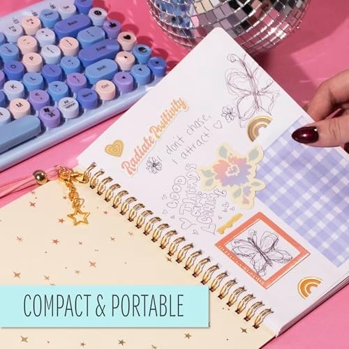 STMT DIY Journal Set, 70-Sheet Hardcover Spiral-Bound Kit, Over 35 Stationery Supplies, Including Stickers, Frames, Pen, Keychain, Glue Stick & More, Girls Gifts - Image 4