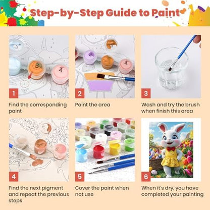 Easter Floral Rabbit Paint by Numbers Kits for Adults Beginner, Easter day with Cartoon Cute Happy Bunny, Canvas Painting by Numbers for Adults, Easy Oil Painting Kits for Gifts Home Decor 16x20 Inch - Image 7