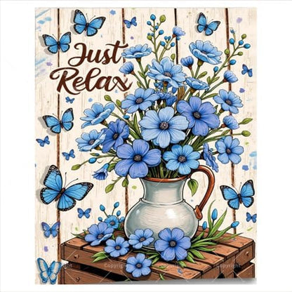 Blue Flowers With Butterfly Paint By Numbers Kit For Adults - Diy Rustic White Wood Background Painting On Canvas 16X20In, Acrylic Paint Set, Suitable For Beginners, Art For Home Decoration Or Gifts by Unknown