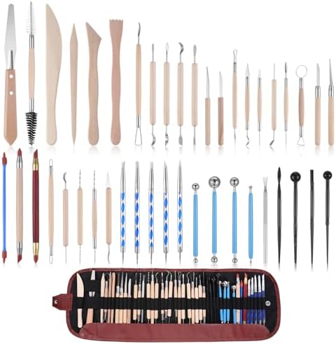 43 Pcs Pottery Tools for Sculpting Double Sided Ceramic Clay Carving Tool Set with Carrying Case Bag Polymer Clay Tools Kit for Trimming, Beginners, Pros, Adults, Supplies - Image 2