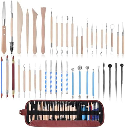 43 Pcs Pottery Tools for Sculpting Double Sided Ceramic Clay Carving Tool Set with Carrying Case Bag Polymer Clay Tools Kit for Trimming, Beginners, Pros, Adults, Supplies - Image 2