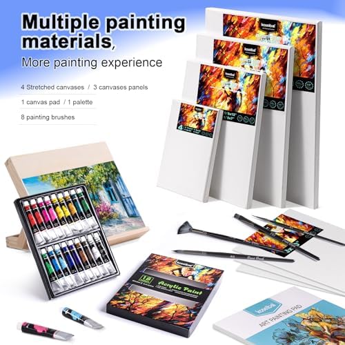 koseibal Acrylic Paint Set with Tabletop Easel and Canvas for Kids, Adults - Image 4