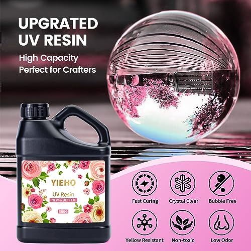 YIEHO UV Resin 1500g -Bulk Upgraded Crystal Clear Hard UV Fast Curing Epoxy Resin Supplies for Craft Jewelry Making with Sticks and Gloves - Image 4