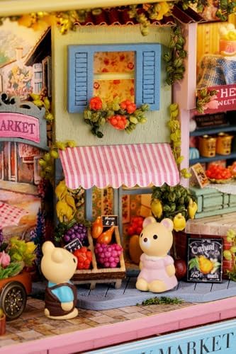 MAGQOO Miniature Dollhouse Kit Box Theater Kit Miniature Room Kit 3D DIY Wooden Doll House Kit with Furniture 1:100(Lucky Market) - Image 3