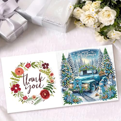 6pcs DIY Diamond Art Painting Christmas Greeting Cards Set Vintage Truck - Image 3