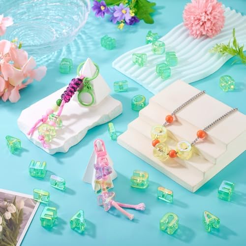 FASHEWELRY 50Pcs Big Crystal Vowel Letter Beads 20mm Colorful Acrylic Vowel Beads 3D Transparent AEIOU Alphabet Bead for DIY Keychains Bracelet Paracord Jewelry Making (Light Green) - Image 4