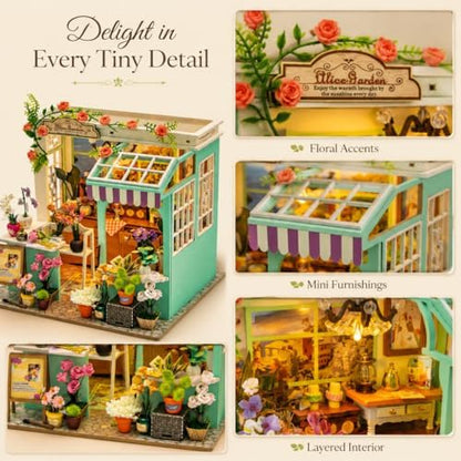 DIY Miniature Flower House Book Nook Kit with LED Light - Image 3