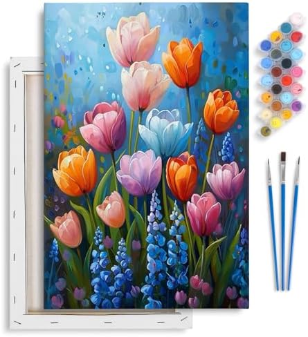 Flowers Framed Paint by Numbers Kit for Adults Beginner & Kids Ages 8-12 by Yezavesu