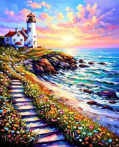 Lighthouse Paint by Numbers Kit for Adults Sea Paint by Numbers, DIY Acrylic Watercolor Oil Painting Kits for Adults Beginners with Brushes, Hobbies for Women for Home Wall Decor, Gifts 28x38 in 7-58 by Unknown