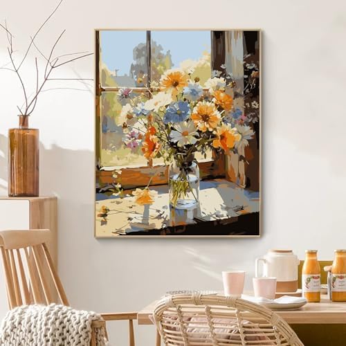 PRASIO Paint by Numbers Kit for Adults Beginner, Flower Easy Adult Paint by Number Kits on Canvas, DIY Acrylic Watercolor Oil Paint by Number for Adults for Home Decor Gift 16x20 Inch - Image 2