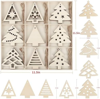 MACTING 27PCS Wooden Christmas Ornaments Unfinished Predrilled Natural Wood Slices DIY Blank Hanging Ornaments Kit for Crafts Centerpieces Christmas Tree Decorations, 9 Styles - Image 3