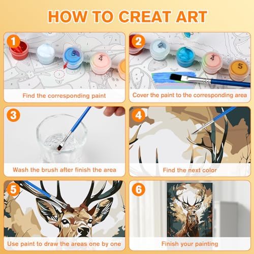 Bowetile Deer Paint by Numbers for Adults Framed, Adults' Paint-by-Number Kits, DIY Adult Paint by Number Kits on Canvas, Animals Acrylic Number Painting for Home Decor, 8x12in - Image 6