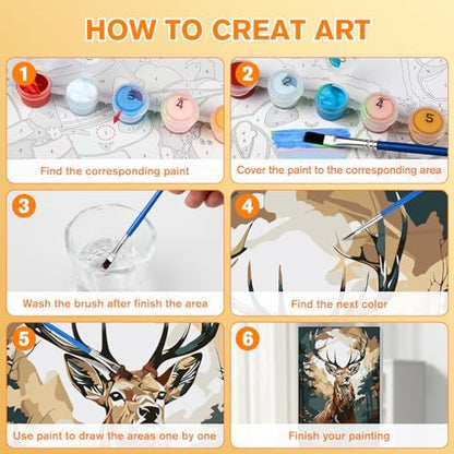 Bowetile Deer Paint by Numbers for Adults Framed, Adults' Paint-by-Number Kits, DIY Adult Paint by Number Kits on Canvas, Animals Acrylic Number Painting for Home Decor, 8x12in - Image 6
