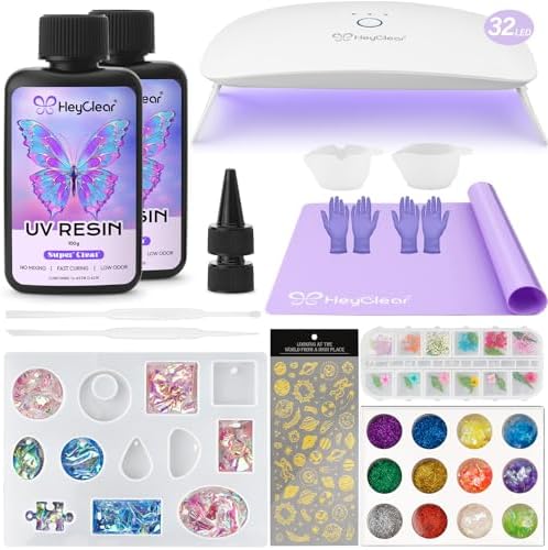 HeyClear UV Resin Molds Kit 200g with Large UV Light for Jewelry Making by HeyClearResin