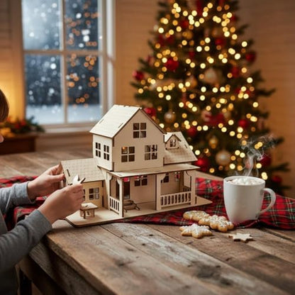 Decor Wooden Puzzle Model Kit Miniature Villa DIY Assembly Craft Kit Handmade Art Project Suitable for Teens Adults Desktop Ornament Holiday Home Decoration - Image 4