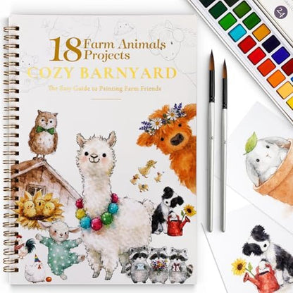 Watercolor Workbook for Beginners,18 Whimsical Farm Animal Water Coloring Book,Relaxing & Easy to Paint Water Coloring Book with 24 Colors-Perfect for Gifting to Creativity & Joy for Adults by DMSKY