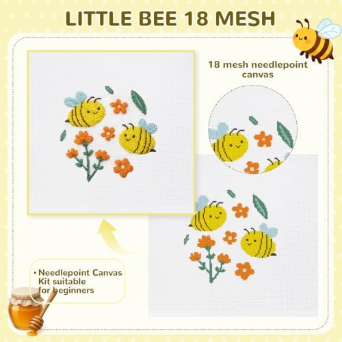 Ansberta 17Pcs Bee 18 Mesh Needlepoint Canvas Kit for Beginners Adults - Image 2